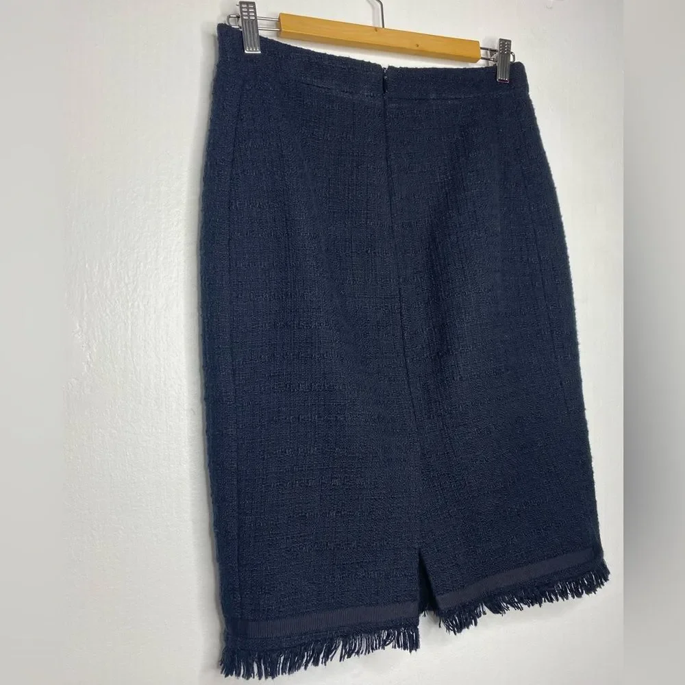 J. Crew Tweed Pencil Skirt with Fringe hem Size 6 Office Career wear